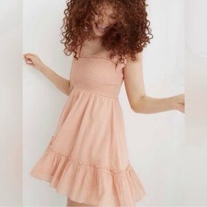 Aerie Mini Sundress Smocked Tie Straps Babydoll Peach Size Medium Ruffle Western